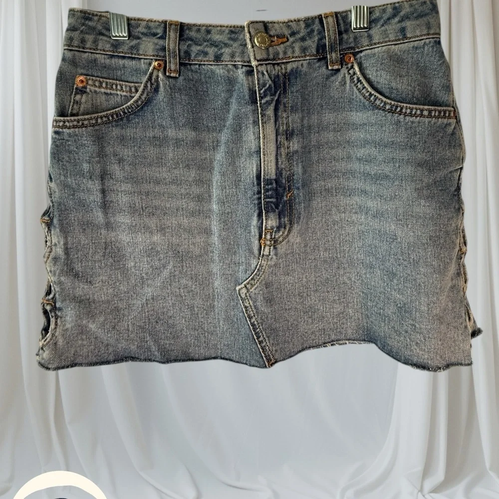 Topshop Denim Mini Skirt Cut Out Side Lace Up Festival Y2K Mid Wash Size 6